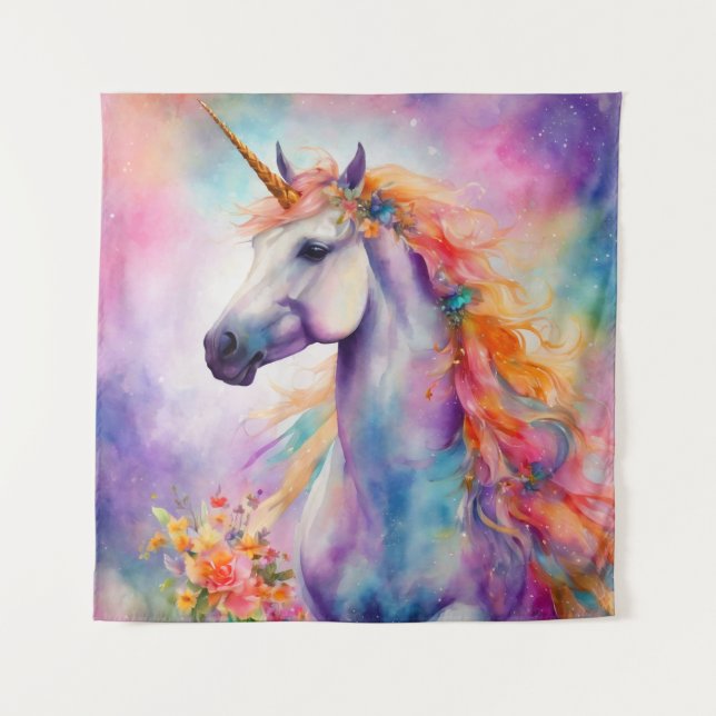 Pastel Color Unicorn Tapestry (Front)
