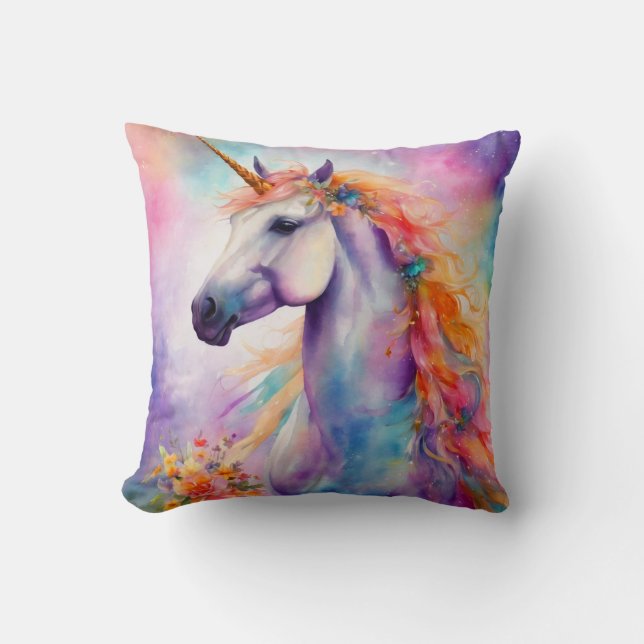 Pastel Color Unicorn Throw Pillow (Front)