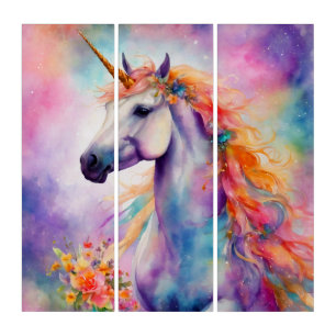 Pastel Color Unicorn Triptych