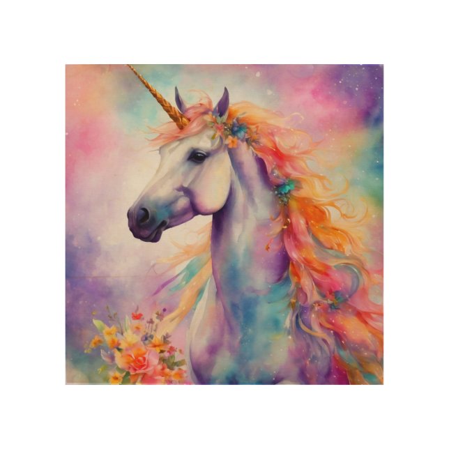 Pastel Color Unicorn Wood Wall Art (Front)
