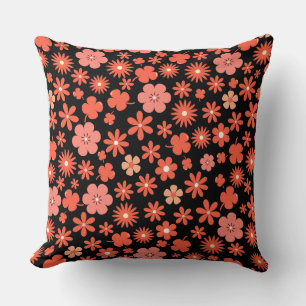 pastel color wildflower botanical tropical black throw pillow