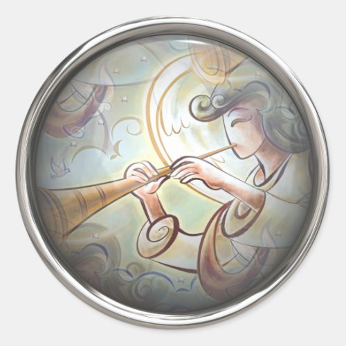 Pastel Colored Angel With Trumpet Classic Round Sticker