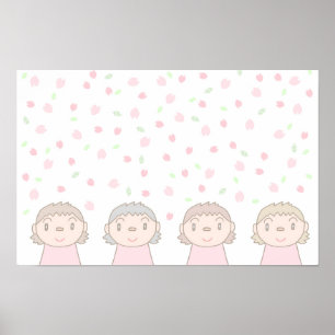 Pastel-colored art featuring children's smiles. poster