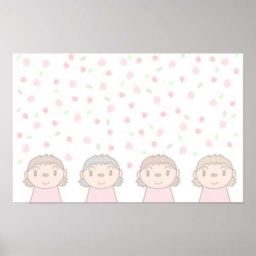 Pastel-colored art featuring children's smiles. poster