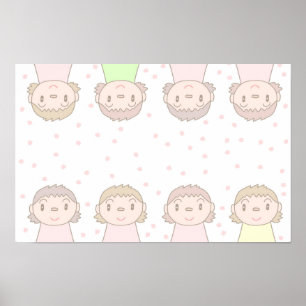 Pastel-colored art featuring children's smiles. poster