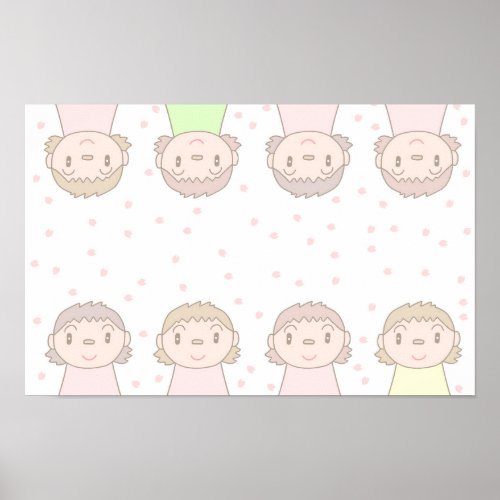 Pastel-colored art featuring children's smiles. poster