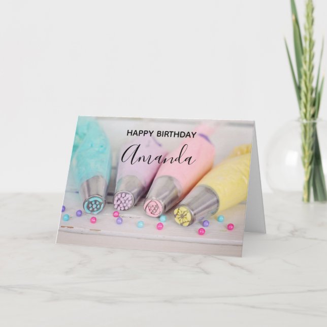 Pastel Colored Cake Decorating Tools Birthday Card (Front)