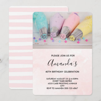 Pastel Colored Cake Decorating Tools Birthday Invitation