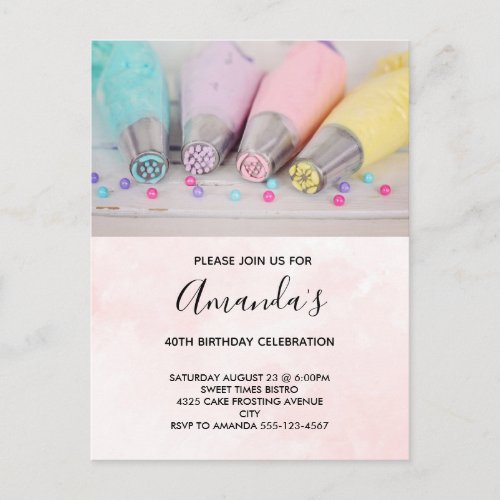 Pastel Colored Cake Decorating Tools Birthday Invitation Postcard