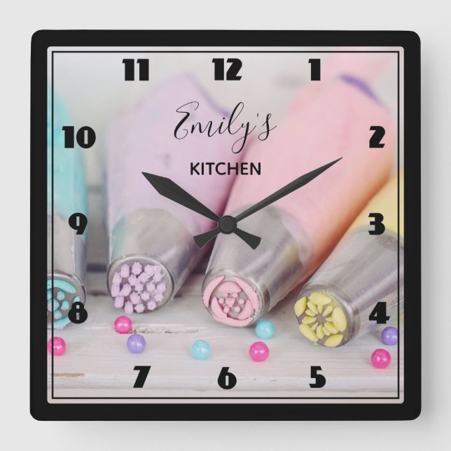 Pastel Colored Cake Decorating Tools Kitchen Square Wall Clock (Front)