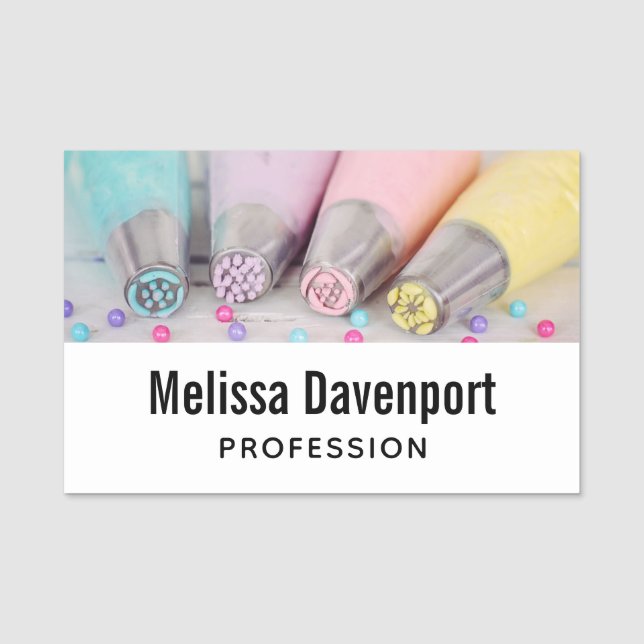 Pastel Colored Cake Decorating Tools Photograph Name Tag (Front)