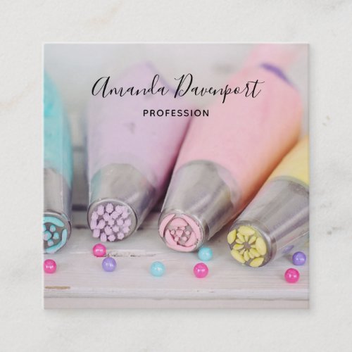 Pastel Colored Cake Decorating Tools Square Business Card