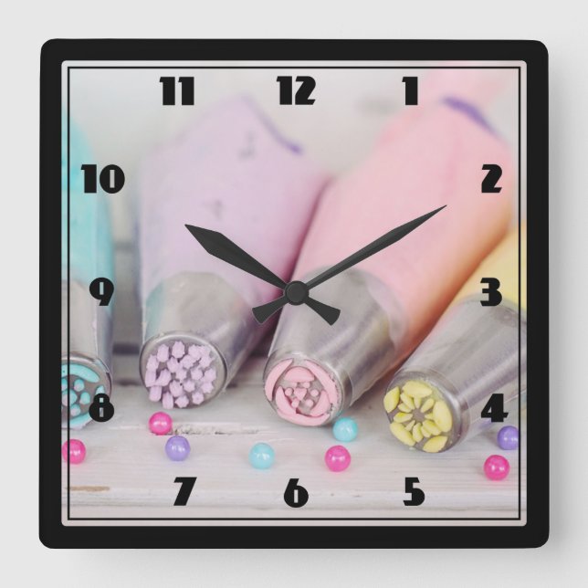 Pastel Colored Cake Decorating Tools Square Wall Clock (Front)