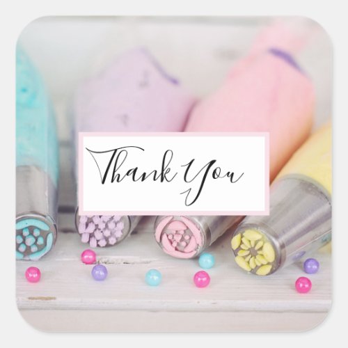 Pastel Colored Cake Decorating Tools Thank You Square Sticker