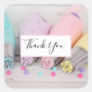 Pastel Colored Cake Decorating Tools Thank You Square Sticker
