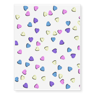 Pastel Colored Candy Hearts Temporary Tattoos