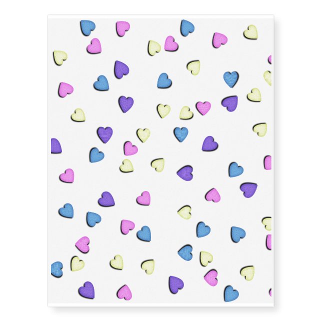 Pastel Colored Candy Hearts Temporary Tattoos (Front)