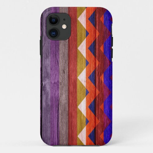 Pastel Colored Chevron Stripe Wood iPhone 11 Case