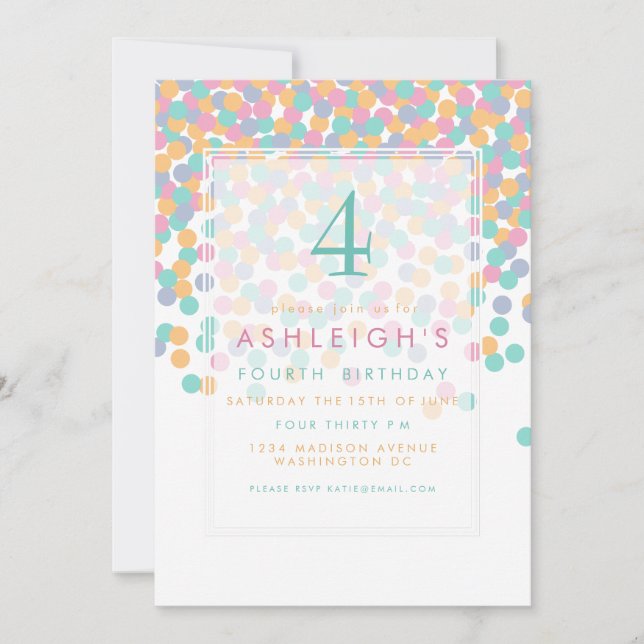 Pastel Colored Confetti | Kids Birthday Party Invitation (Front)