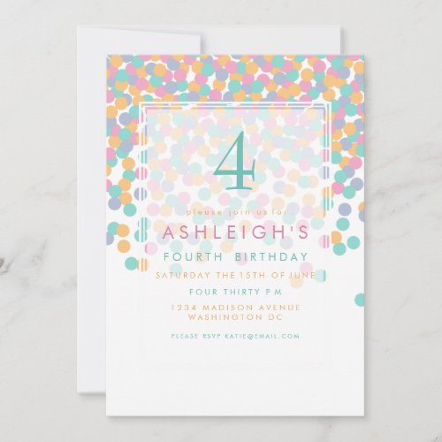 Pastel Colored Confetti  Kids Birthday Party Invitation