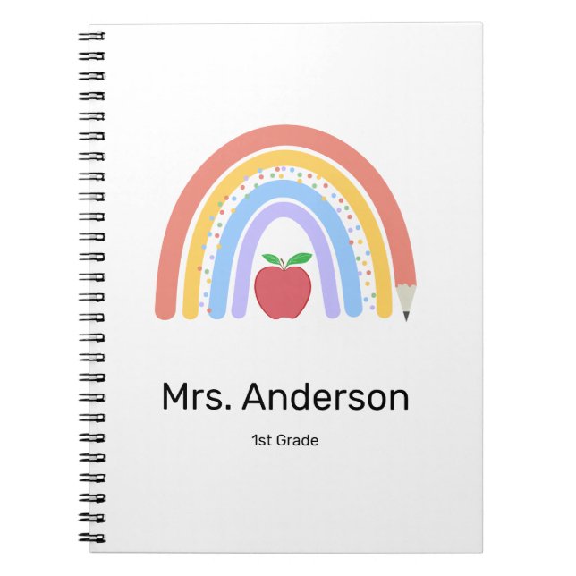 Pastel Colored Cute Rainbow Teacher Notebook (Front)
