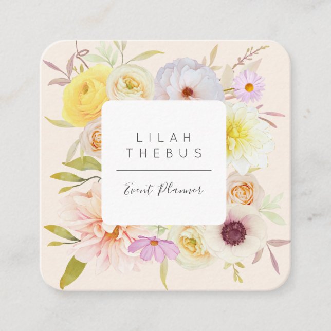 Pastel Colored Floral Square Business Card (Front)