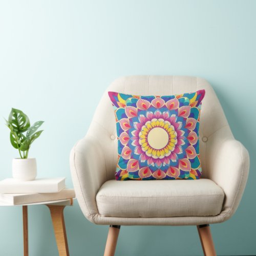 Pastel Colored Flower Mandala  Throw Pillow