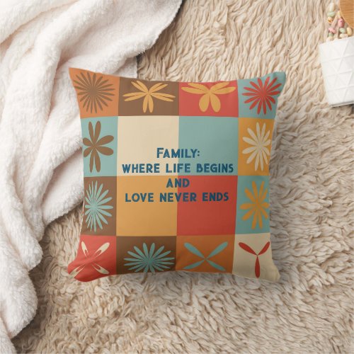Pastel_Colored Flower Patterns in Colorful Square  Throw Pillow