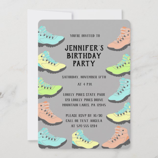 Pastel Colored Hiking Boots Customized Invitation (Front)