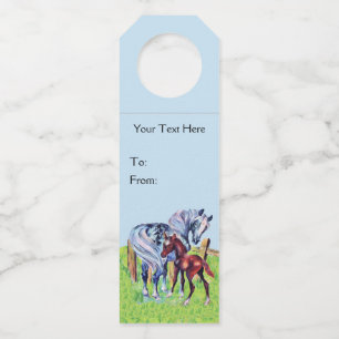 Pastel Colored Mother Horse With Brown Baby Colt Bottle Hanger Tag