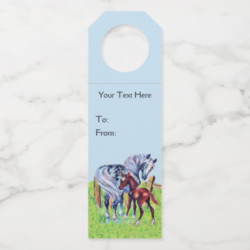 Pastel Colored Mother Horse With Brown Baby Colt Bottle Hanger Tag