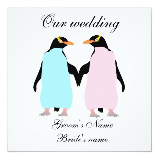 Pastel Colored Penguins Wedding Invitation Zazzle Com