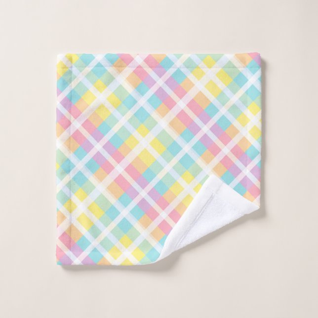 Pastel Colored Plaid Bath Towel Set (Wash Cloth)
