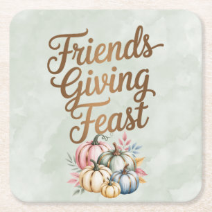 Pastel Colored Pumpkins Friendsgiving Feast Square Paper Coaster