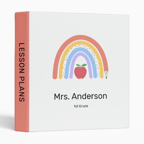 Pastel Colored Rainbow Teacher Lesson Plans 3 Ring Binder