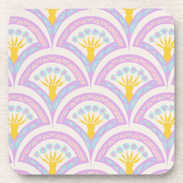 Pastel colored shell pattern beverage coaster (Front)