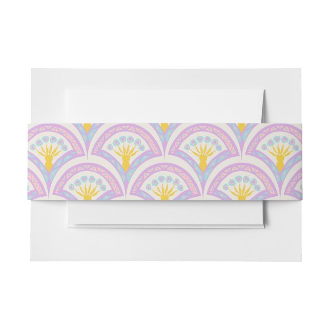 Pastel colored shell pattern invitation belly band (Front Example)