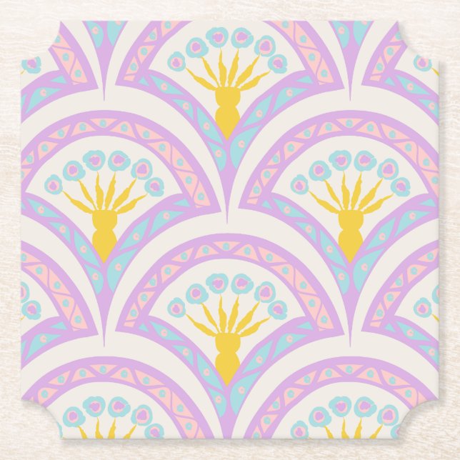 Pastel colored shell pattern paper coaster (Front)