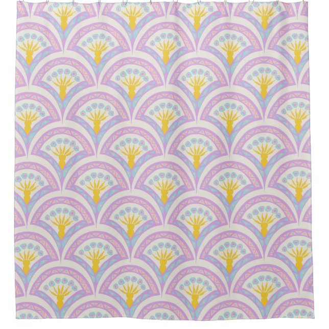 Pastel colored shell pattern shower curtain (Front)
