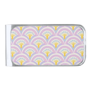 Pastel colored shell pattern silver finish money clip