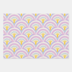 Pastel colored shell pattern wrapping paper sheets