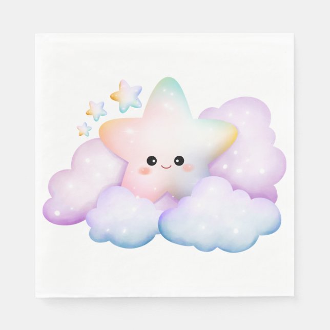 PASTEL COLORED SMILING STAR AND CLOUDS NAPKINS (Front)