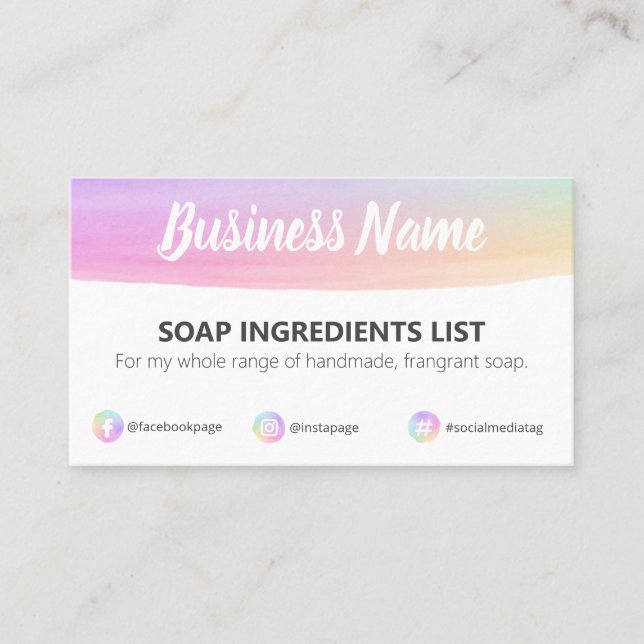 Pastel Colored Soap Ingredients Business Card (Front)