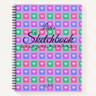 Pastel Colored Squares with Hearts Skectchbook  Notebook