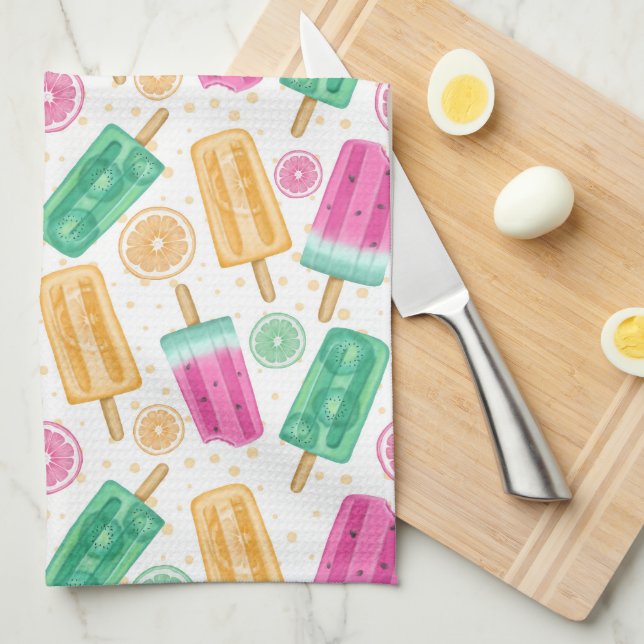 PASTEL COLORED SUMMER POPSICKLES & FRUIT KITCHEN TOWEL (Quarter Fold)