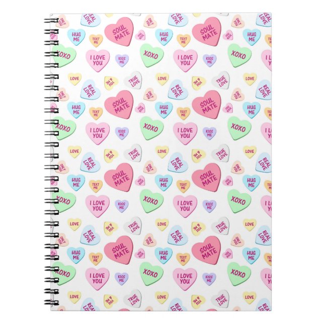 PASTEL COLORED VALENTINE CONVERSATION HEARTS NOTEBOOK (Front)