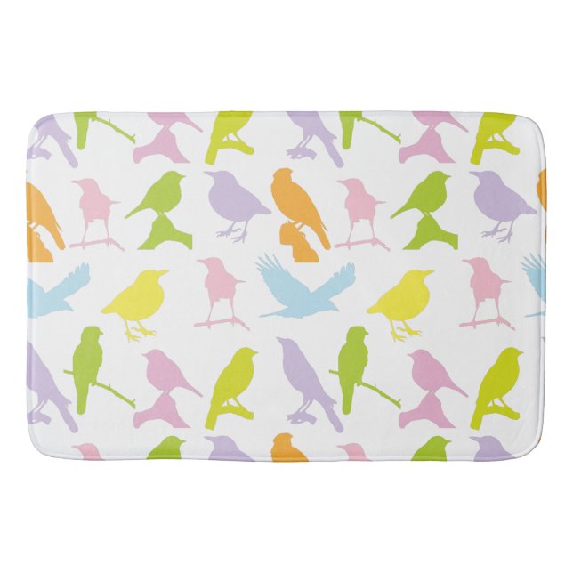 Pastel Colored Variety of Birds Pattern Bath Mat (Front)
