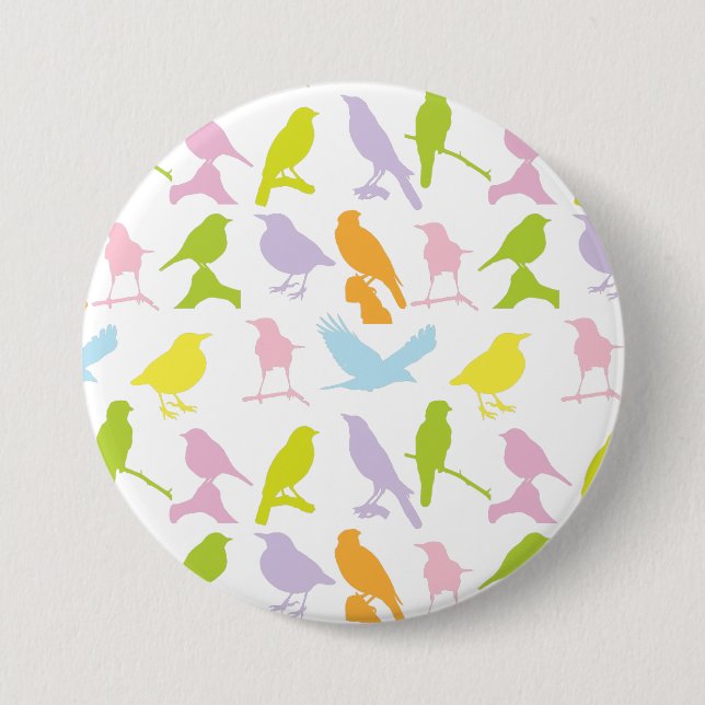 Pastel Colored Variety of Birds Pattern Button (Front)