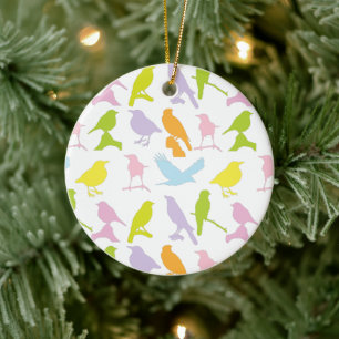 Pastel Colored Variety of Birds Pattern Ceramic Ornament