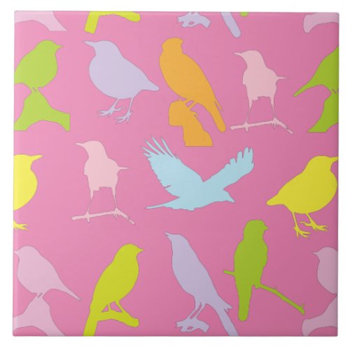 Pastel Colored Variety of Birds Pattern Ceramic Tile